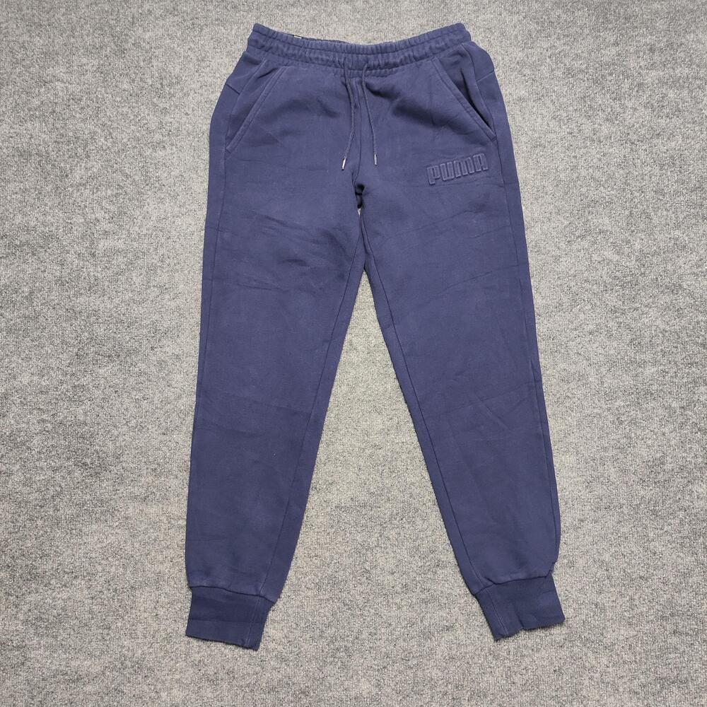 Puma Sweatpants Mens Small Blue Fleece Joggers Elastic Waist Logo Athletic